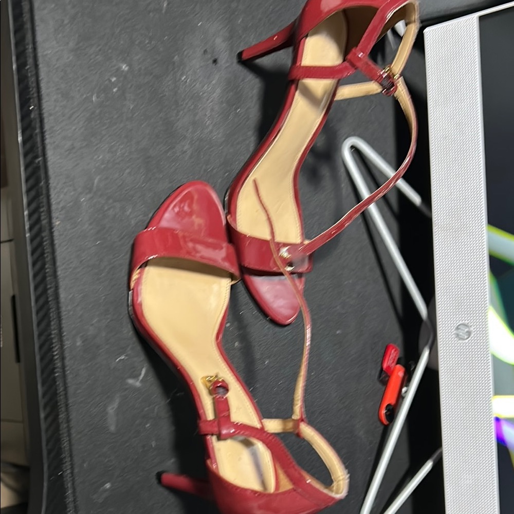 Michael Kors Red Stiletto Heels with Strappy Design